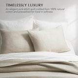 Cotton Sateen Pick-Stitch Quilt Set Queen Size – 100% Cotton Lightweight Coverlet, All-Season Quilt with 2 Shams, Parchment