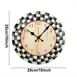 Elegant Black And White Grid Wooden Round Silent Wall Clock