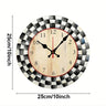 Elegant Black And White Grid Wooden Round Silent Wall Clock