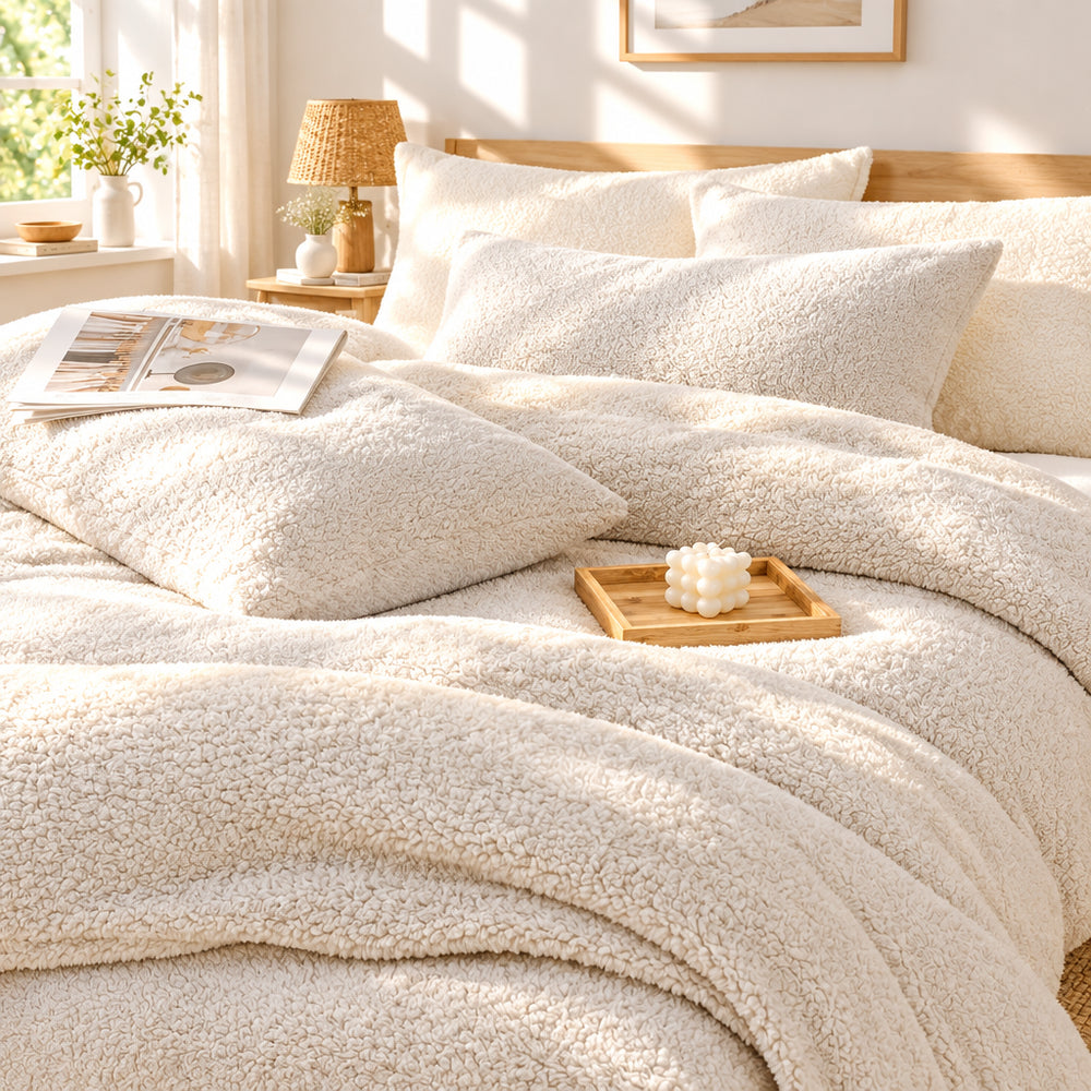 Plush Fleece Duvet Cover Set with Sheet, 4-Piece