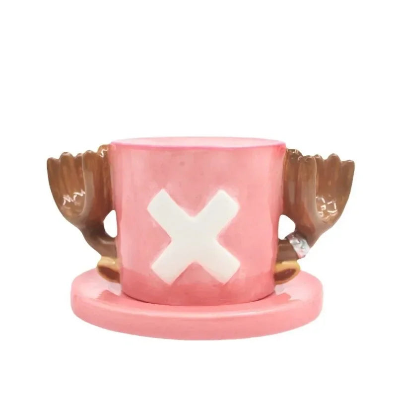 Anime Coffee Mug with Saucer Creative Luffy Ace Sabo Three Brothers Hat Shaped Ceramic Coffee Cup Child's Birthday Gift Cup Julia M LifeStyles