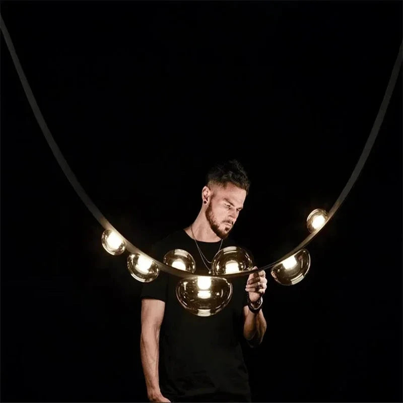 2025 Modern WaterDrop Leather LED Pendant LampsBelt Glass Ball Ceiling Chandelier Home Decor Hall Villa Living Lighting Fixture Julia M LifeStyles