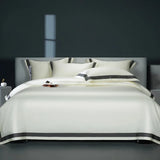 Premium 1400TC Egyptian Cotton Smooth Soft Bedding Set Chic White Grey Patchwork Duvet Cover Flat/Fitted Bed Sheet Pillowcases