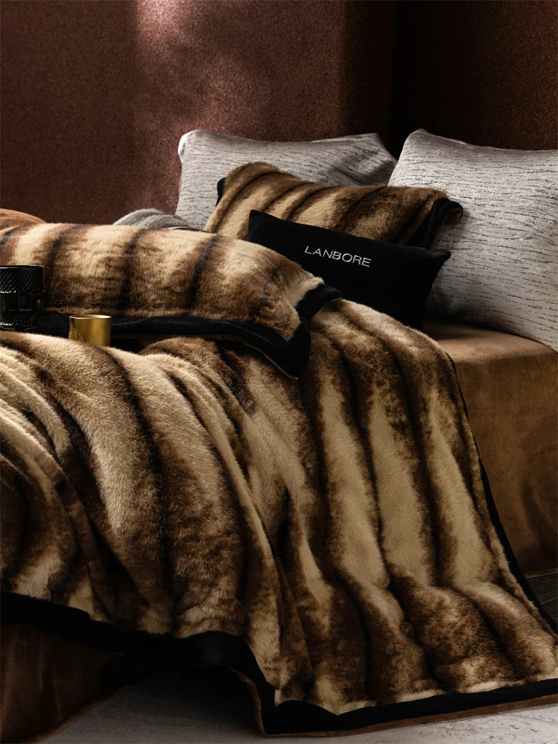 Faux Fur Duvet Cover Set with Sheet, Queen & King