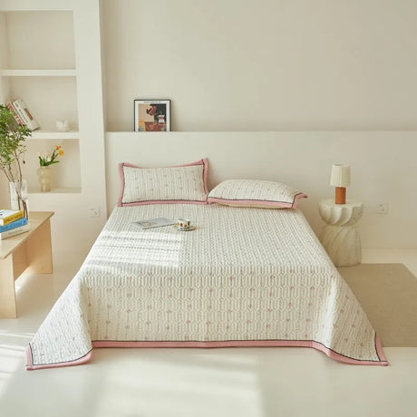 Beige Floral Reversible Quilt Set - 3 Pieces, Twin/Queen Size - Julia M LifeStyles