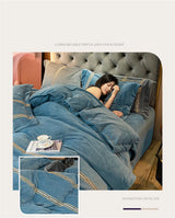 Jacquard Bedding Sets Milk Velvet Thicken Winter Warm Four Piece Set Quilt Cover Queen King Bed Linen Pillowcase Bedroom Decor - Julia M LifeStyles