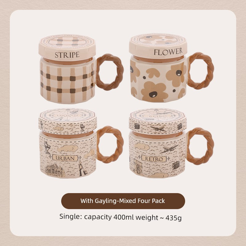 Hero Retro Ceramic Mug with Lid - Exquisite 300-400ml Coffee Cup