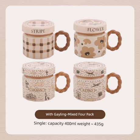 Hero Retro Ceramic Mug with Lid - Exquisite 300-400ml Coffee Cup