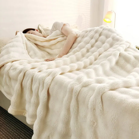 Cozy Coral Fleece Rabbit Fur Blanket for Sofa & Bedroom