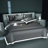 Premium 1400TC Egyptian Cotton Smooth Soft Bedding Set Chic White Grey Patchwork Duvet Cover Flat/Fitted Bed Sheet Pillowcases