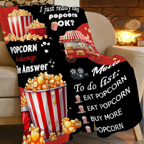 Popcorn Movie Snack Throw Blanket Cozy Fleece Plush for Sofa Bed Funny Food Gift for Kids Boys Girls Men Women Popcorn Lovers x - Julia M LifeStyles