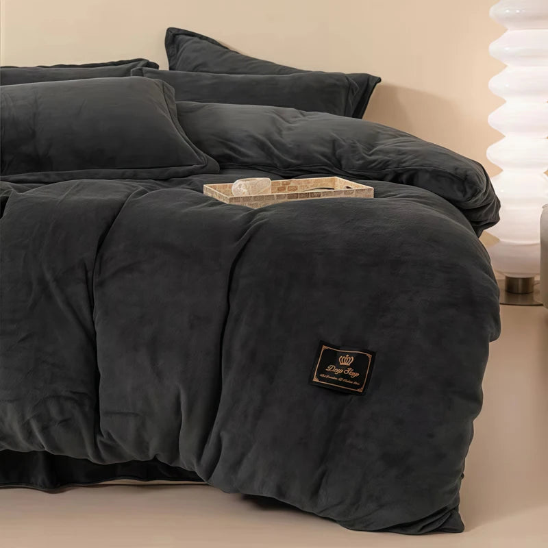Wostar Luxury Solid Color Flannel Duvet Cover Set, 220x240 cm