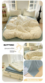 Young Adult Heart Double-Layer Yarn Bedding Four-Piece Set Washed Cotton Duvet Cover Dormitory Bed Single Student Three-Piece Set 4 Julia M LifeStyles
