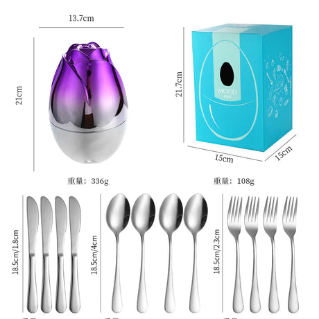 Rose Egg Stainless Steel Fork and Spoon Set with Storage Box