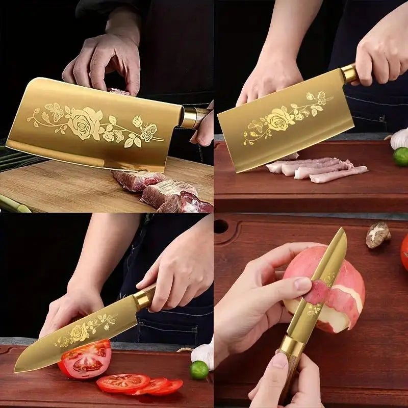 4-Piece Titanium-Coated Kitchen Knife Set
