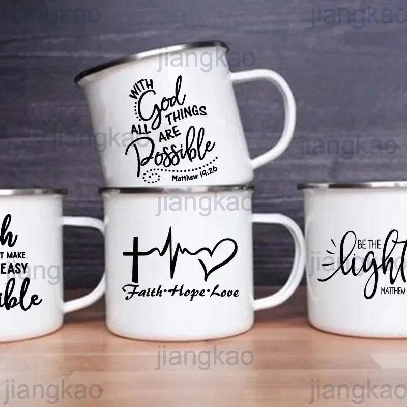 Faith Hope Love Print Christian Creative Enamel Mugs Outdoor Travel Coffee Cup Drink Dessert Milk Vintage Handle Drinkware Gift Julia M Home & Kitchen
