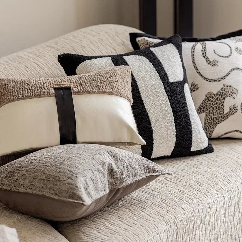 Modern simple black and white pillow cover living room sofa high-end backrest model room leopard jacquard cushion cover Julia M LifeStyles
