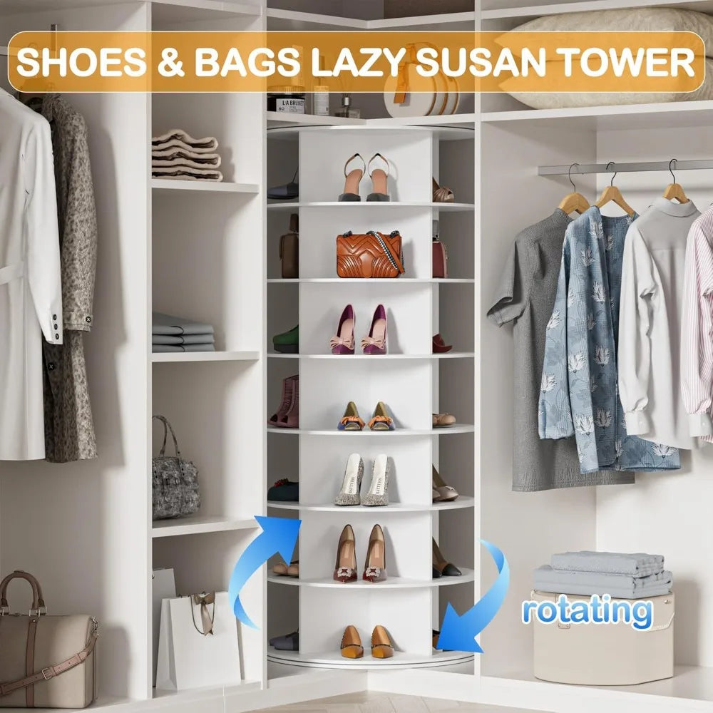 Rotating Shoe Rack Tower - 7-Tier Spinning Handbag Shoe Display Lazy Susan Organizer, 360° Revolving Shoe Rack Storage - Julia M LifeStyles