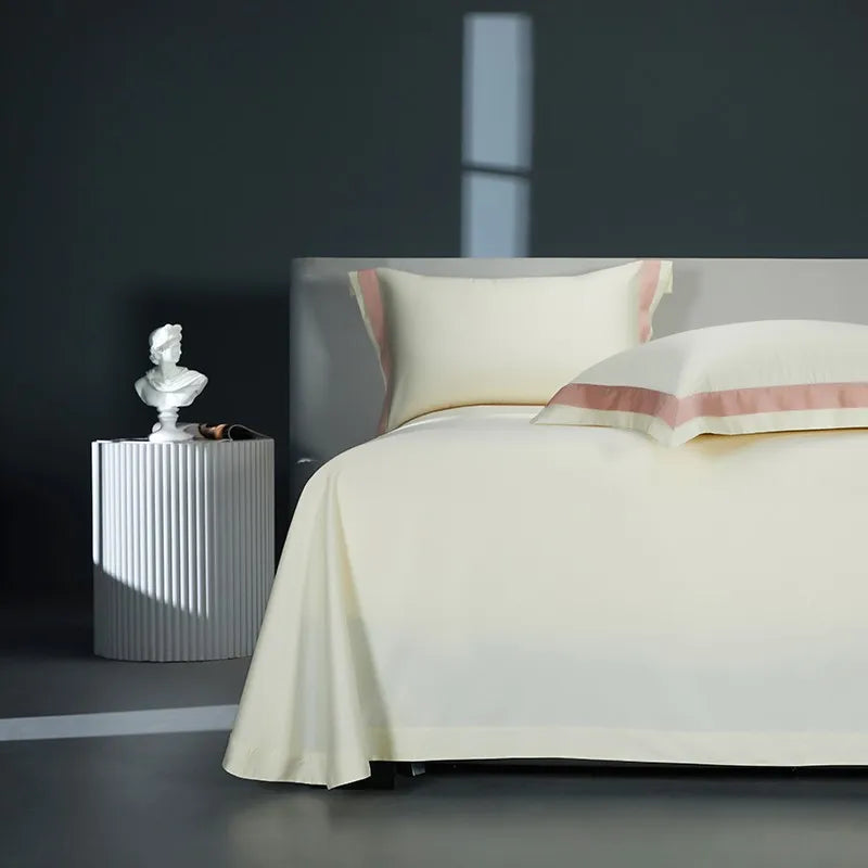 Premium 1400TC Egyptian Cotton Smooth Soft Bedding Set Chic White Grey Patchwork Duvet Cover Flat/Fitted Bed Sheet Pillowcases