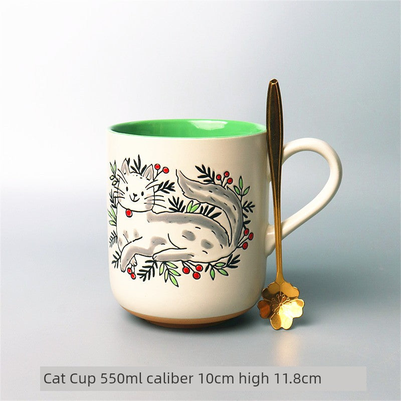 Vintage Floral Hand-Painted Ceramic Water Cup with Spoon Julia M Home & Kitchen