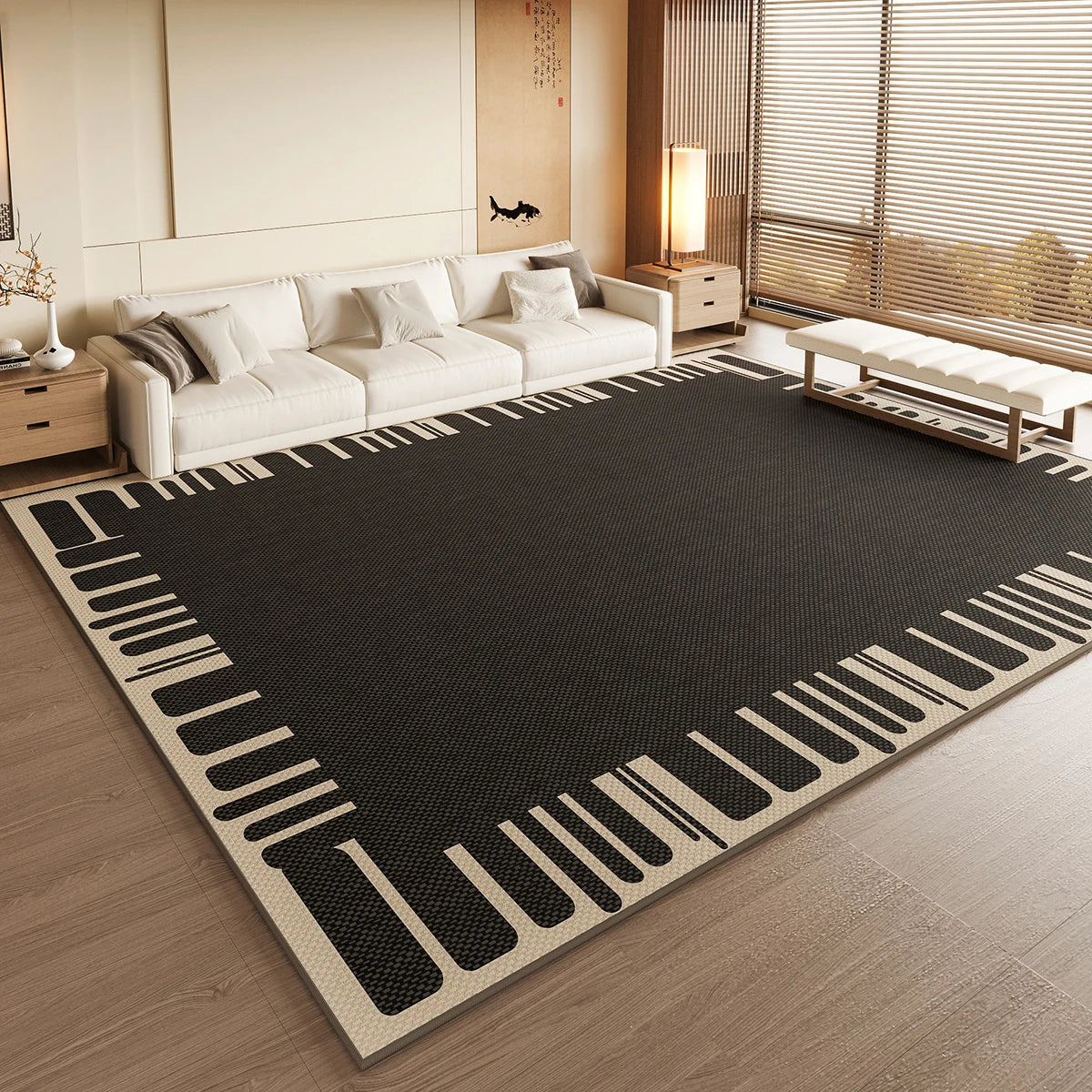 VIKAMA Black Large Living Room Carpet - Low Pile Waterproof Rug