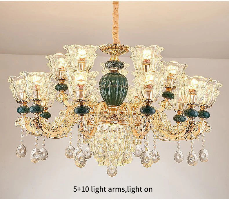 LED Crystal Ceramic Retro Ceiling Chandelier - European Style Luxury Lamp