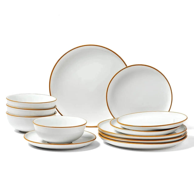 12-Piece White Ceramic Dinnerware Set Includes Plates and Bowls for 4 Servings Julia M LifeStyles