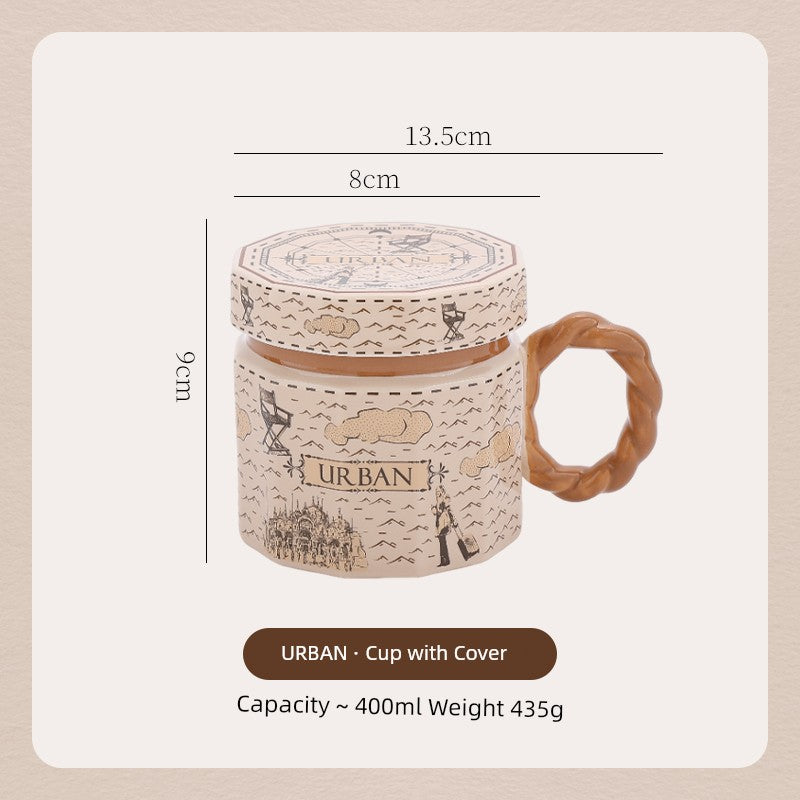 Hero Retro Ceramic Mug with Lid - Exquisite 300-400ml Coffee Cup