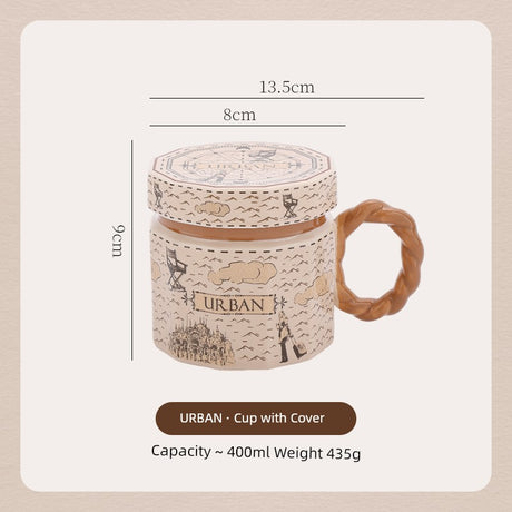 Hero Retro Ceramic Mug with Lid - Exquisite 300-400ml Coffee Cup