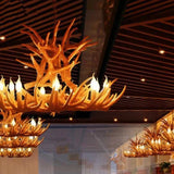 Rustic Alpine Hand-Crafted Deer Antler Pendant Chandelier
