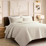 Cotton Sateen Pick-Stitch Quilt Set Queen Size – 100% Cotton Lightweight Coverlet, All-Season Quilt with 2 Shams, Parchment