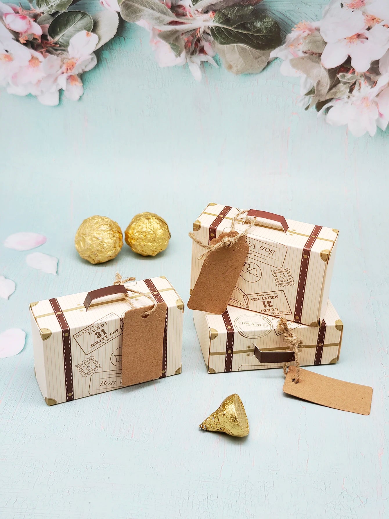 10pcs Luggage with Hemp Rope Tag Packaging Box