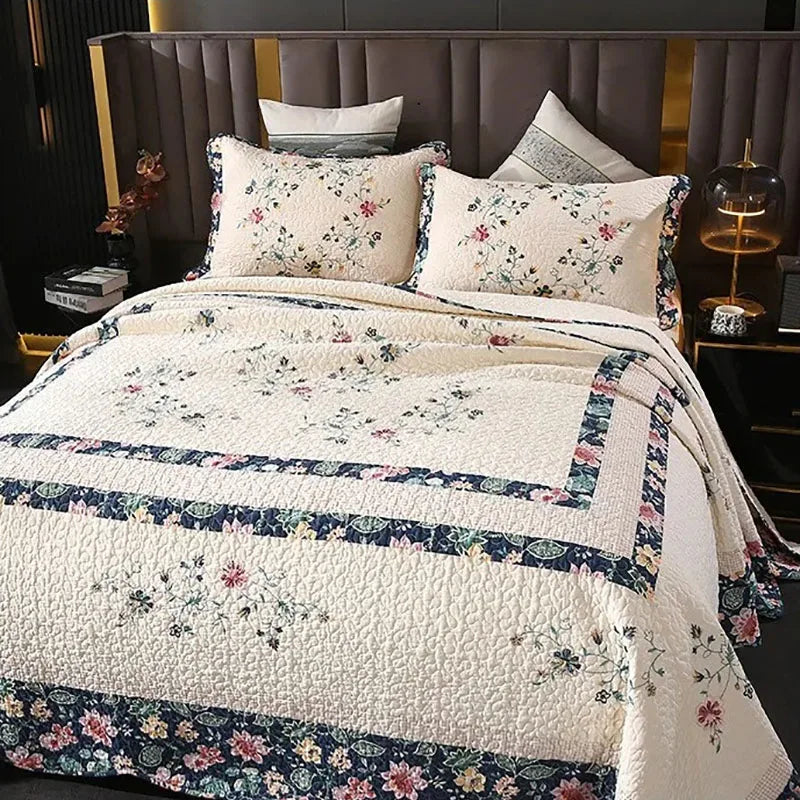 Luxury 3-Piece Quilt Set King Queen Size, 100% Cotton Embroidered Bedding, Elegant European Style Bedspread Set, Ultra Soft