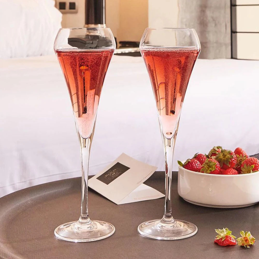 Crystal Champagne Flutes Set of 2- 210ml Glasses for Perfect Wine Pour and Aroma Enhancement - Julia M LifeStyles