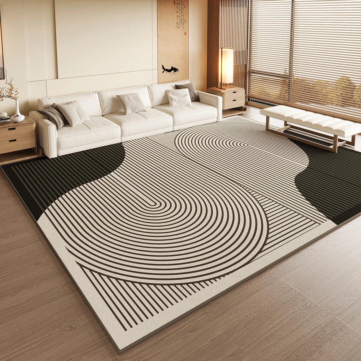 VIKAMA Black Large Living Room Carpet - Low Pile Waterproof Rug - Julia M LifeStyles