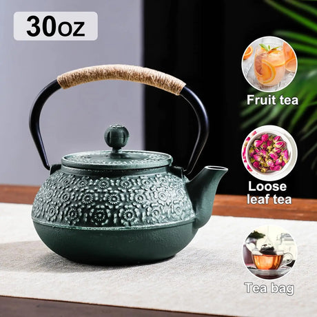 900ML Cast Iron Teapot Sakura Pattern Tea Kettle With Tea-Strainer