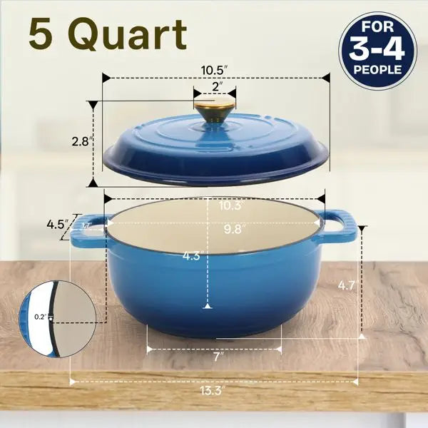 Gradient Blue 5QT Cast Iron Cooking Enamel Pot with Two Silicone Gloves for Soup & Stock Pots Julia M Home & Kitchen