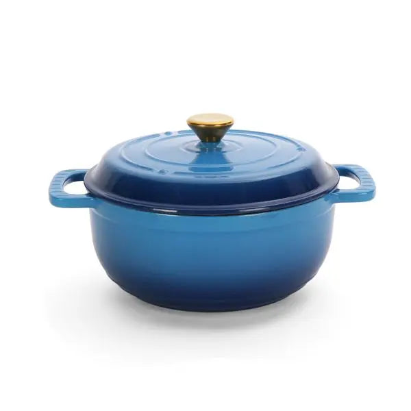 Gradient Blue 5QT Cast Iron Cooking Enamel Pot with Two Silicone Gloves for Soup & Stock Pots Julia M Home & Kitchen