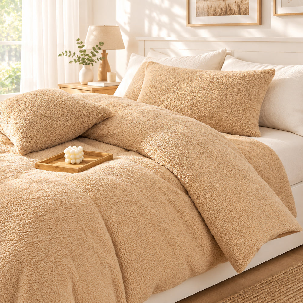 Plush Fleece Duvet Cover Set with Sheet, 4-Piece