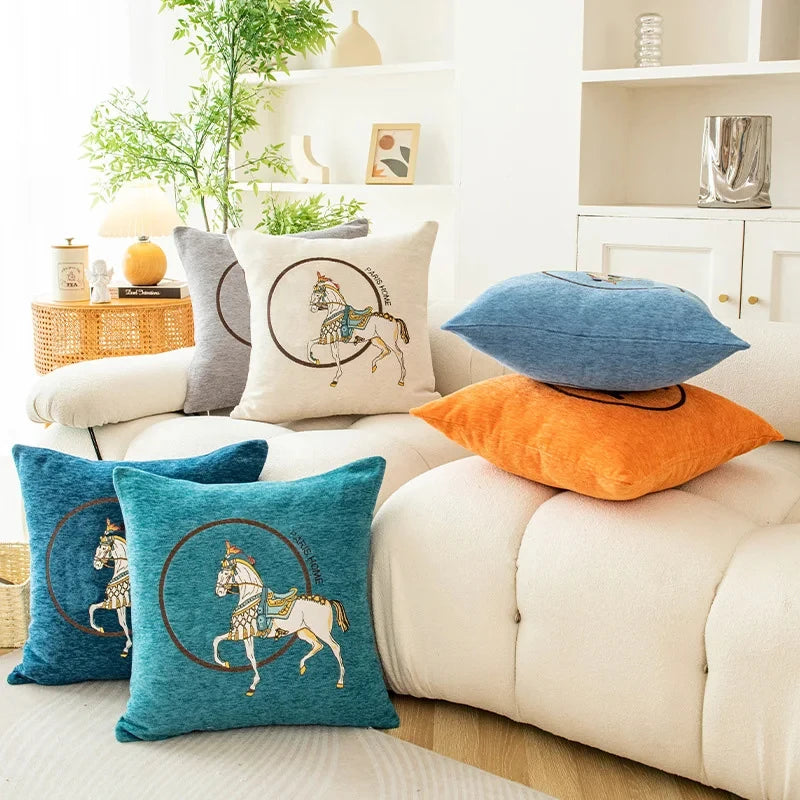 Horse 45cm Throw Pillow Cushion Covers Pack Of 1 Pcs Luxury Horse Embroidery Modern Style Couch Sofa Pillow Covers