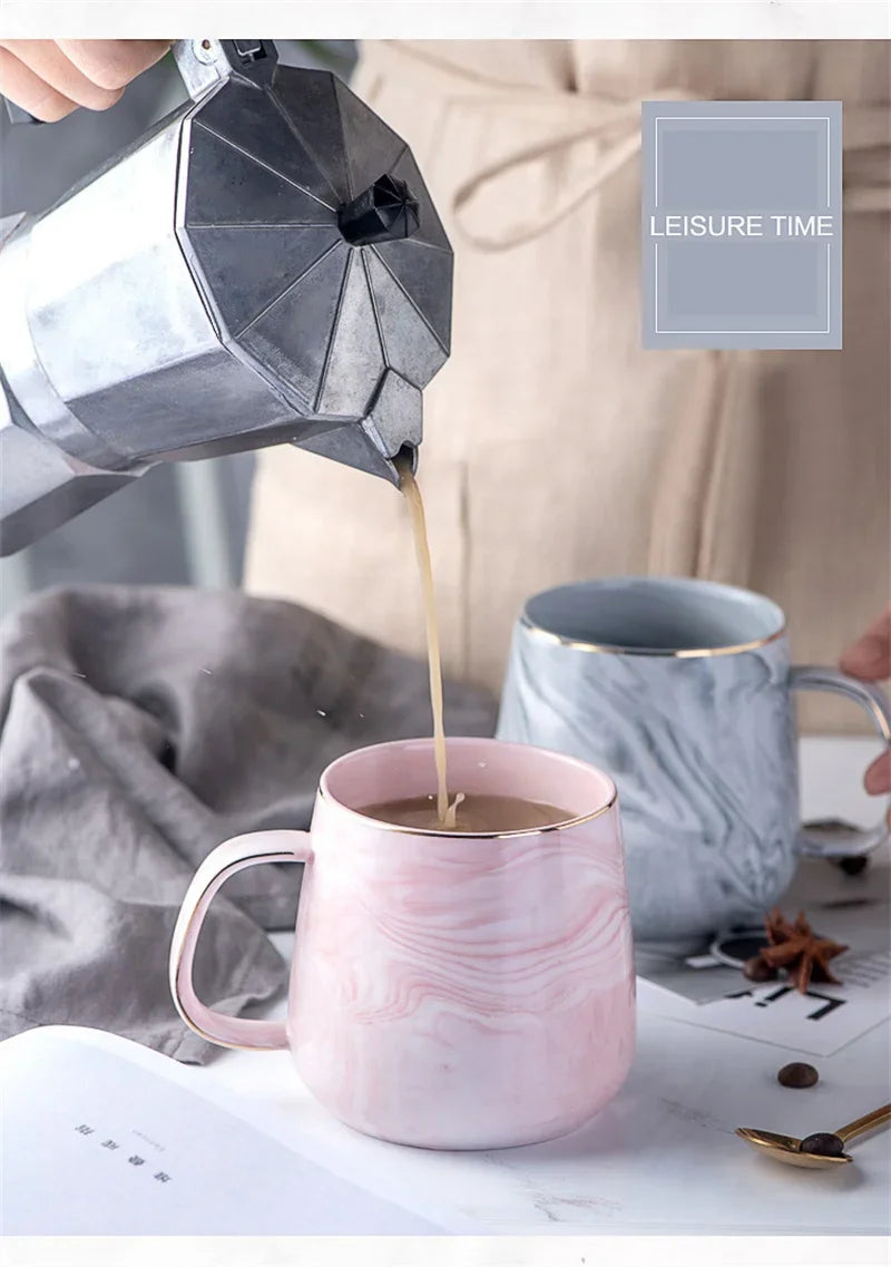 Nordic Marbled Ceramic Mug with Gold Rim