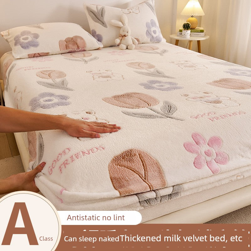 Elegant Winter Fleece-Lined Coral Milk Fiber Fitted Sheet Julia M Home & Kitchen