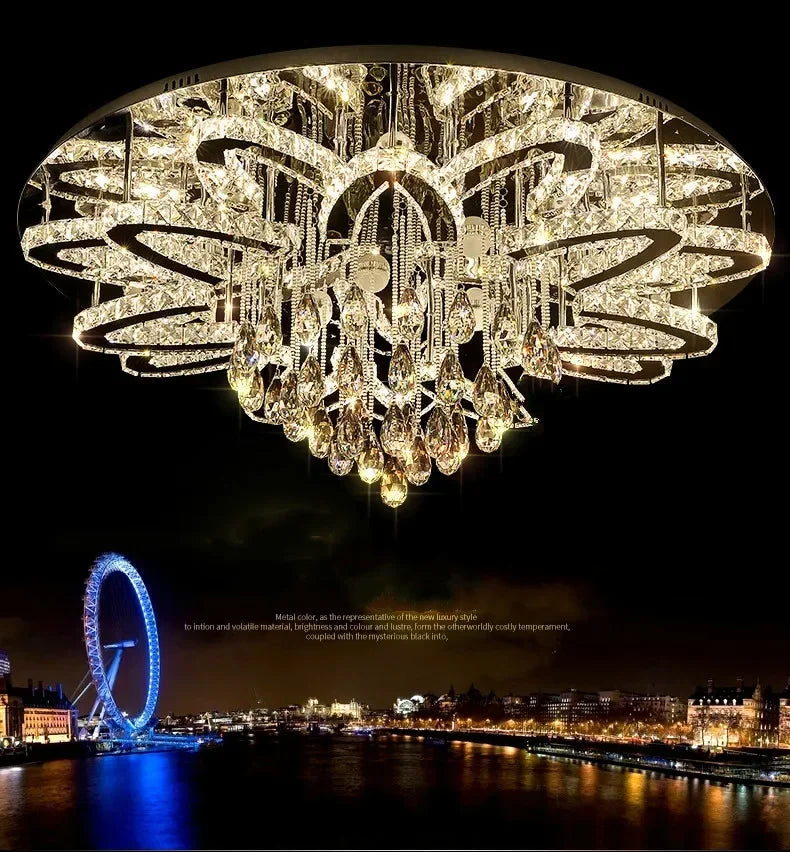 LED Modern Crystal Stainless Steel Round Dimmable RGB Chandelier