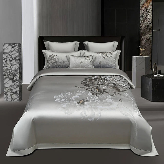 4/7Pcs Luxury Soft Silky Egyptian cotton Damask Satin Bedding Set Super King Duvet Cover Flat Sheet/Fitted Sheet Pillowcases Julia M LifeStyles