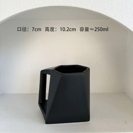 Modern Hexagonal Geometric Ceramic Coffee Mug - Matte Black Porcelain - Julia M LifeStyles