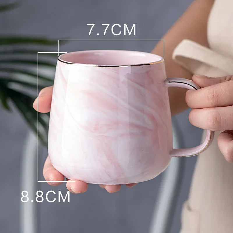 Nordic Marbled Ceramic Mug with Gold Rim