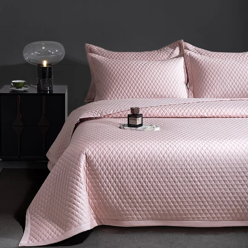 CHAUSUB Luxury Pima Cotton Quilt Set 3PCS King Queen Size,Silky Cooling Bedspread & Coverlet,Summer Lightweight Comforter