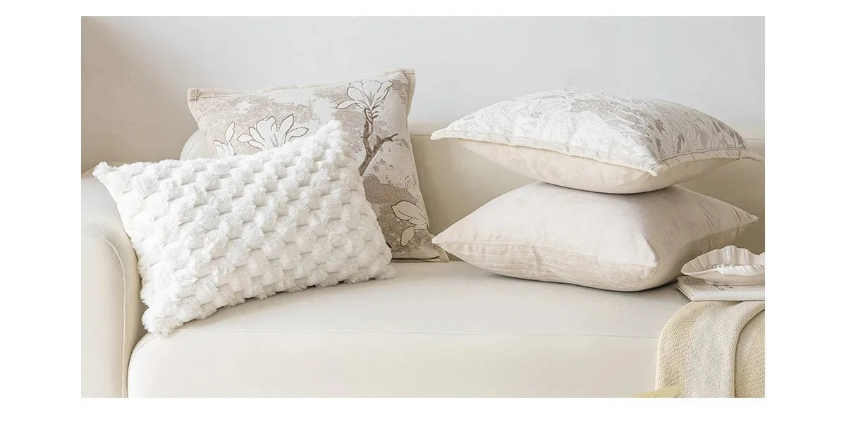 Exquisite Nordic Floral Embroidery French Cream Throw Pillow Cover Julia M LifeStyles