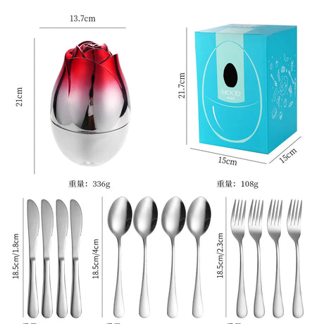 Rose Egg Stainless Steel Fork and Spoon Set with Storage Box