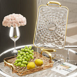 WORTHBUY Light Luxury Clear Serving Tray Plastic Fruit Dessert Tray With Handle Home Decorative Storage Tray Kitchen Organizer